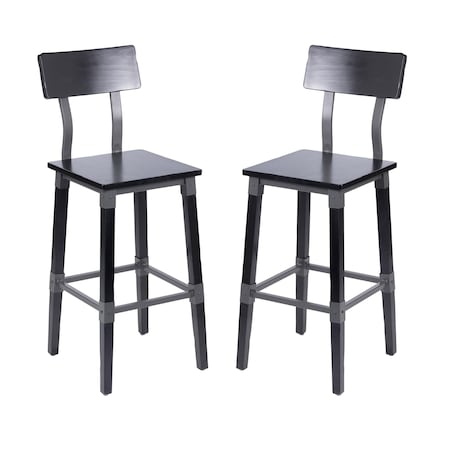 Flash Furniture Jackson Commercial Grade Rustic Black Industrial Wood Dining Barstool, 2PK 2-XU-DG-W0236B-BLK-GG